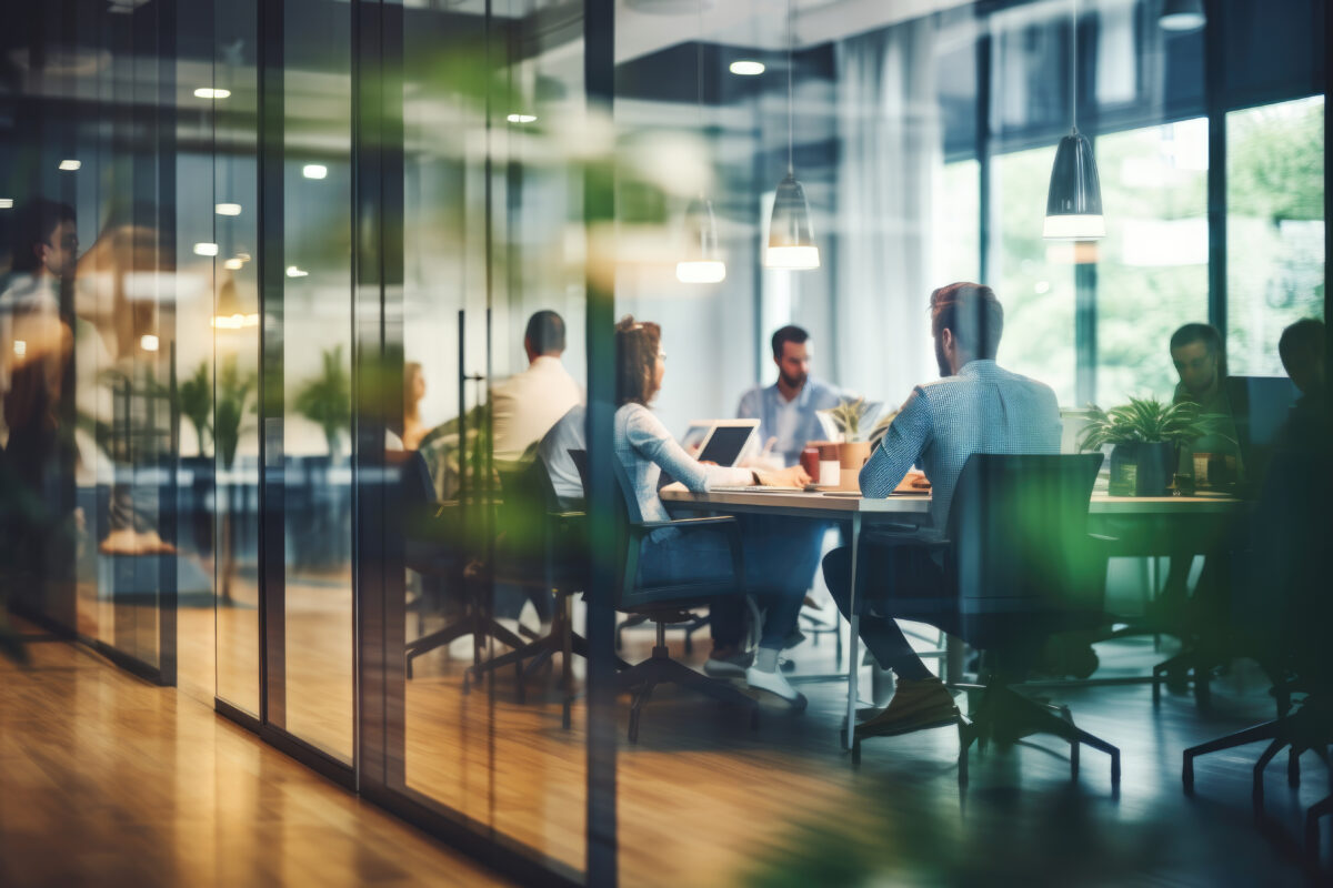 Business office with blurred people casual wear, with blurred bokeh background